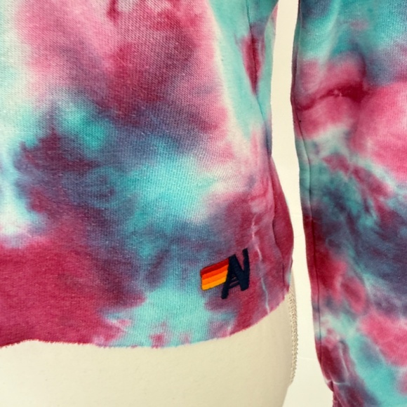 Aviator Nation Tie Dye Pink Blue Hoodie Pullover Sweatshirt Casual Activewear - Picture 2 of 7